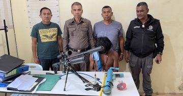 สืบสวน สภ.ชะเมา ผู้ต้องหายาเสพติด และอาวุธปืน 2 กระบอก