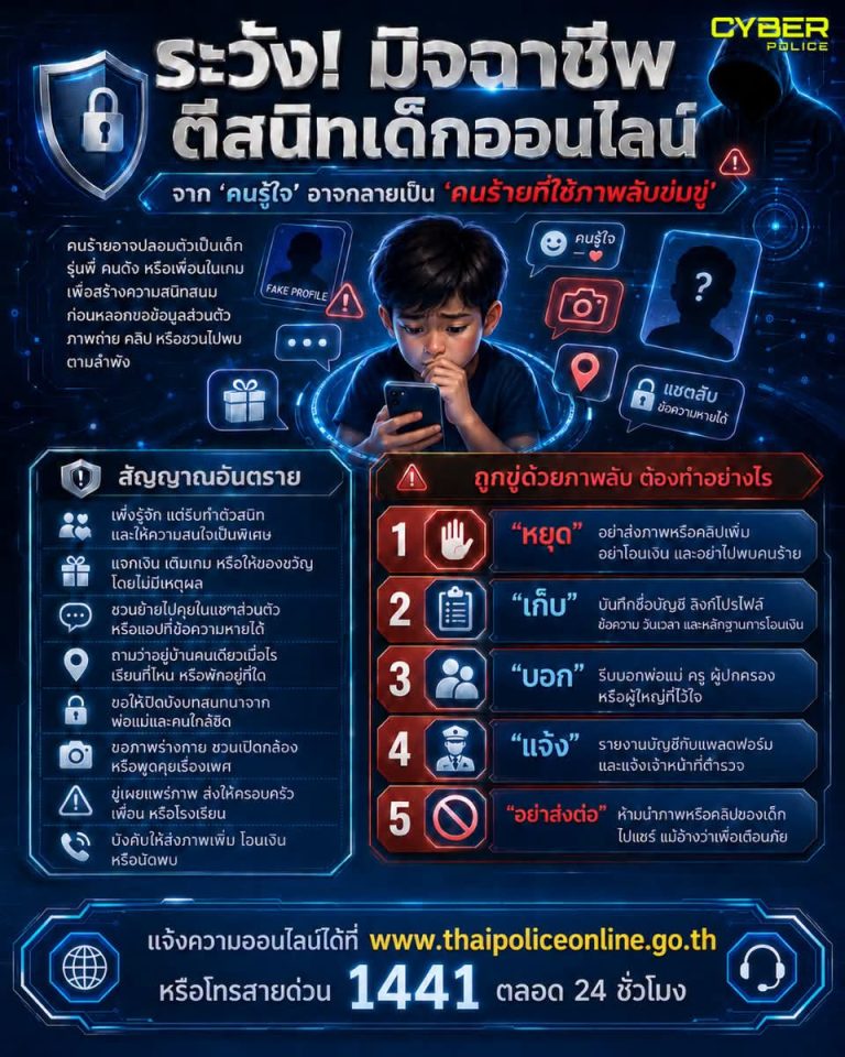 สภ.ชะเมา เตือนภัย ระวัง! มิจฉาชีพตีสนิทเด็กออนไลน์ จาก “คนรู้ใจ” อาจกลายเป็น “คนร้ายที่ใช้ภาพลับข่มขู่”